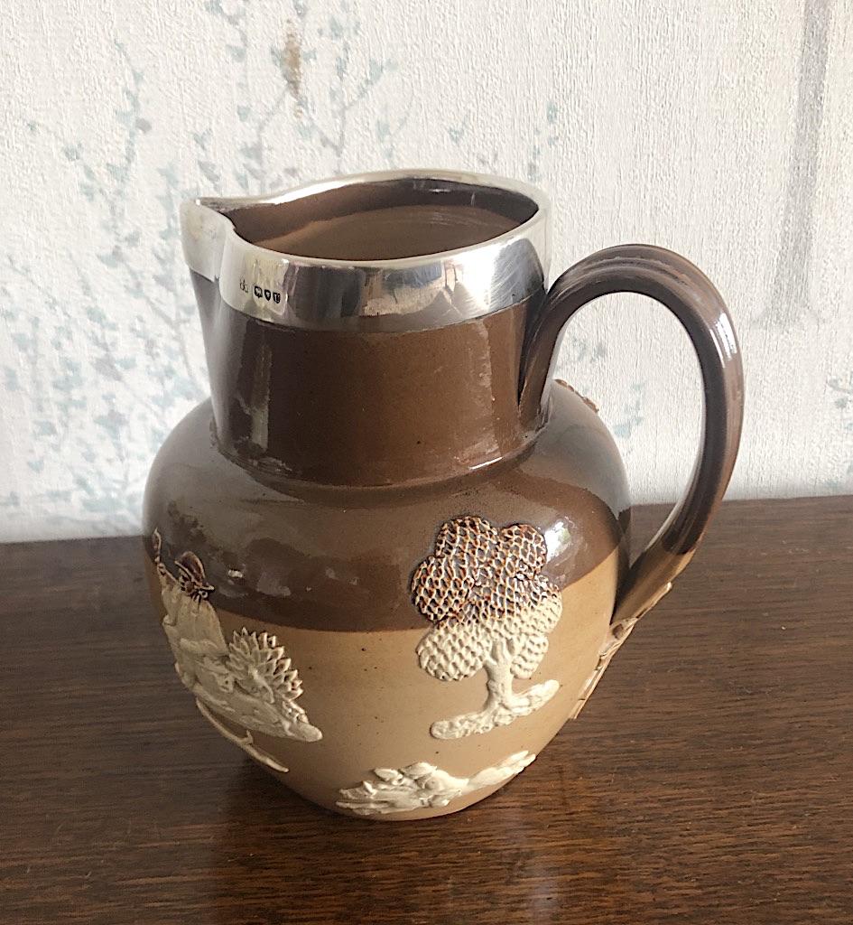 Silver Rimmed Doulton Large Harvest Jug c.1895 (1 of 6)