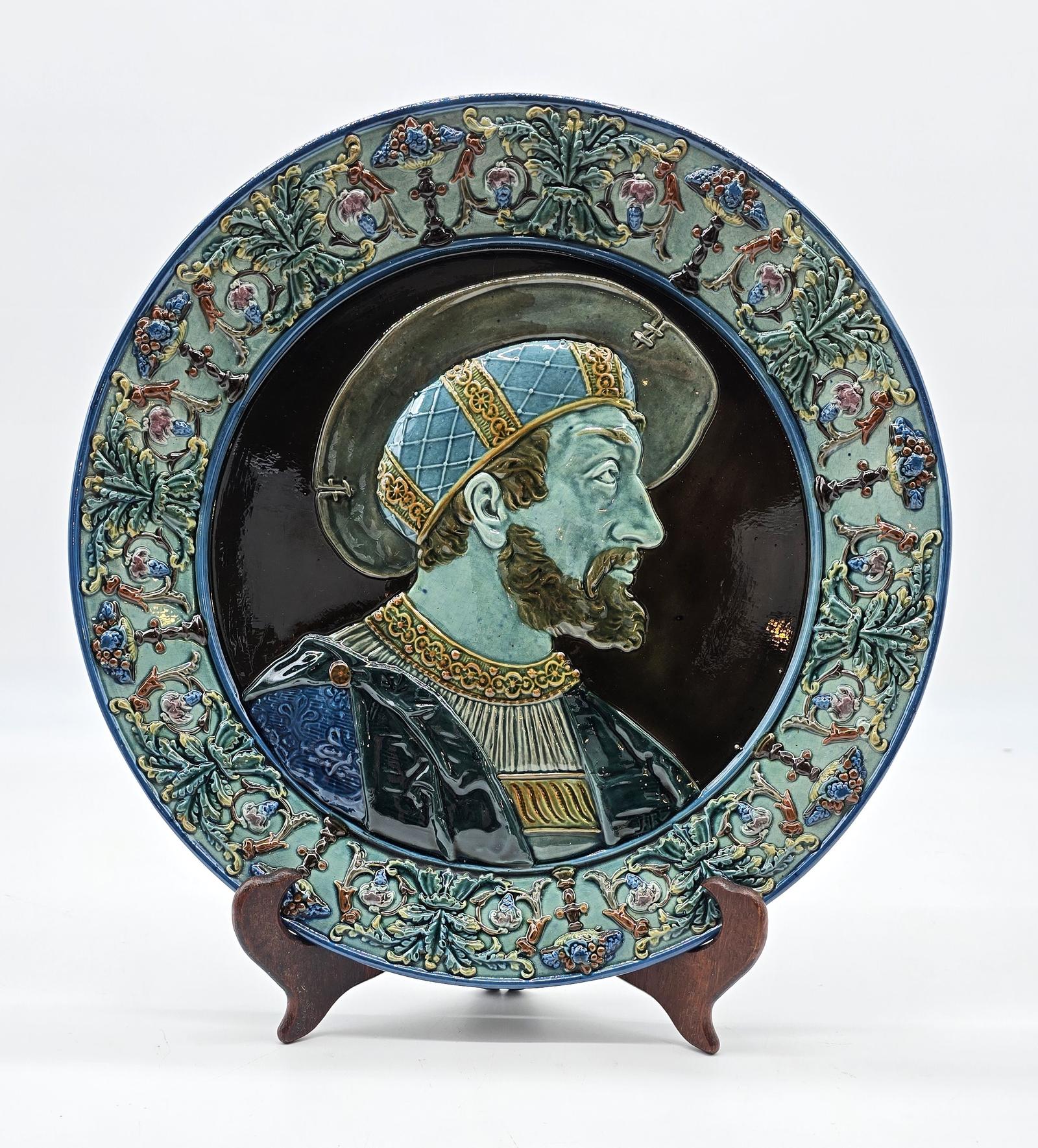 An Austrian Majolica Pottery Wall Charger with a Medieval Portrait (1 of 11)
