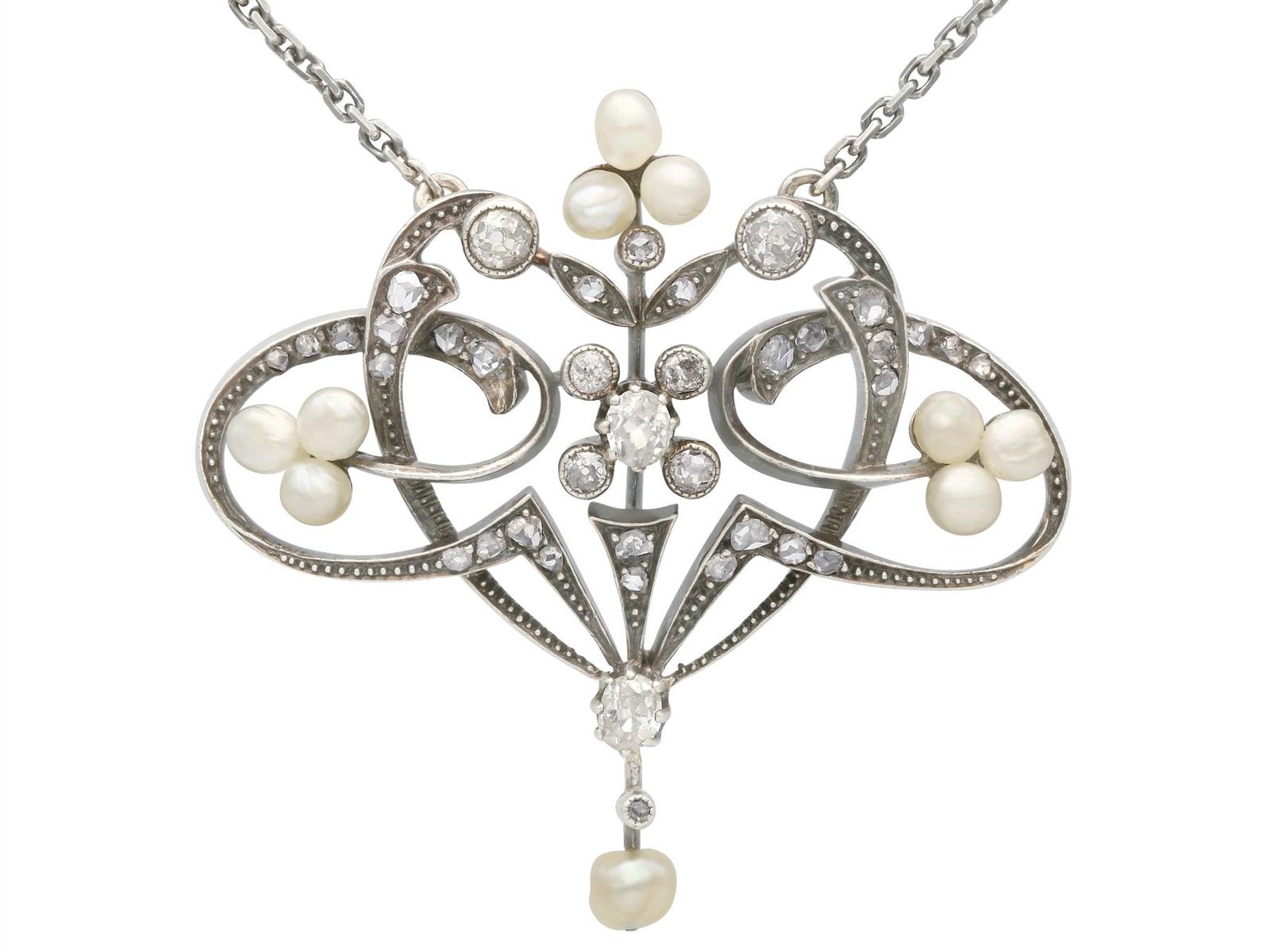 Victorian Natural Pearl 0.94ct Diamond & 9ct Yellow Gold Pendant (1 of 9)