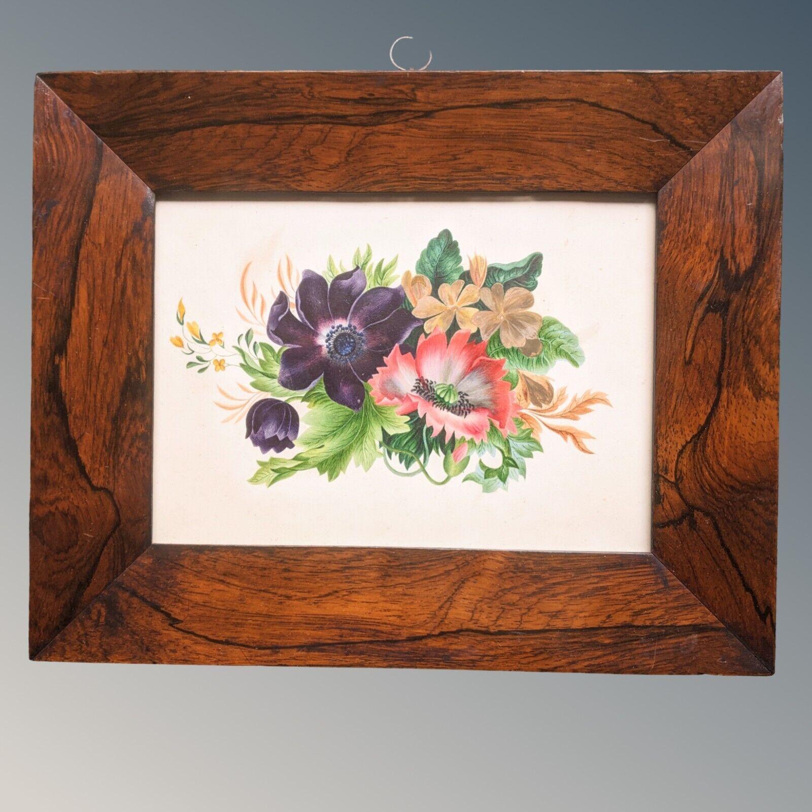 Antique Watercolour Flowers Rosewood Frame (1 of 7)