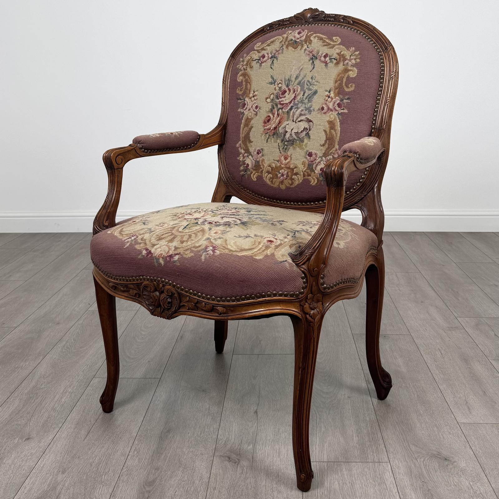 Antique 20th Century French Tapestry Armchair In Walnut (1 of 12)