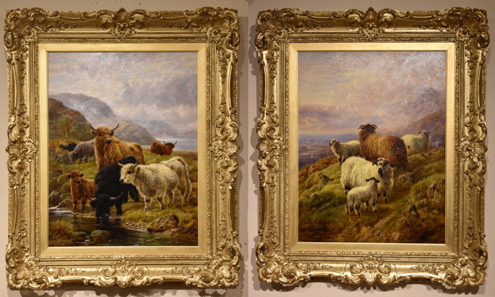 Oil Painting Pair by Robert Watson "Highland Cattle & Sheep in the Glen" (1 of 13)