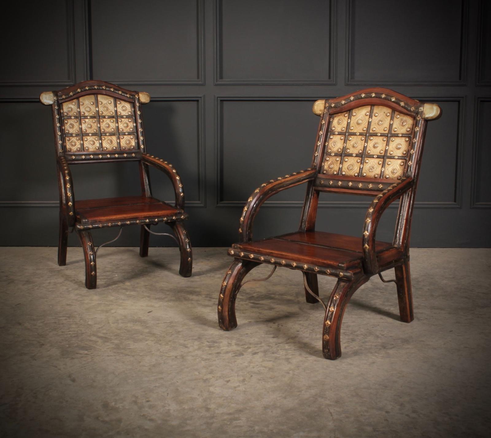 Pair of Indian Hardwood & Brass Chairs (1 of 11)