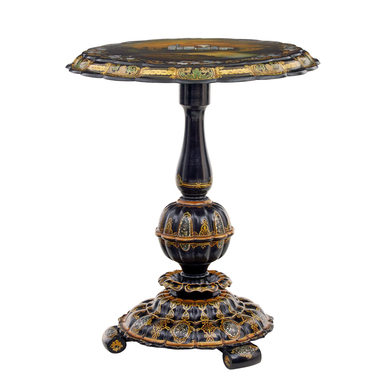 19th Century Papier Mache & Painted Mother of Pearl Inlaid Tilt-top Table (1 of 10) 19th Century Papier Mache & Painted Mother of Pearl Inlaid Tilt-top Table (1 of 10)