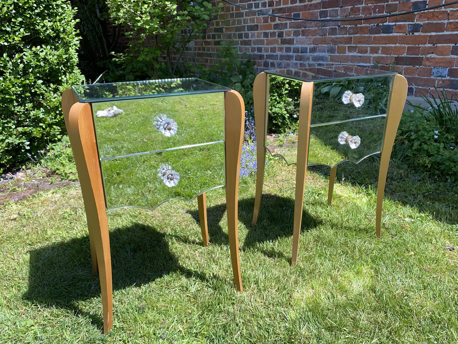 Pair of Mid Century Mirrored Bedside Tables (1 of 8) Pair of Mid Century Mirrored Bedside Tables (1 of 8)