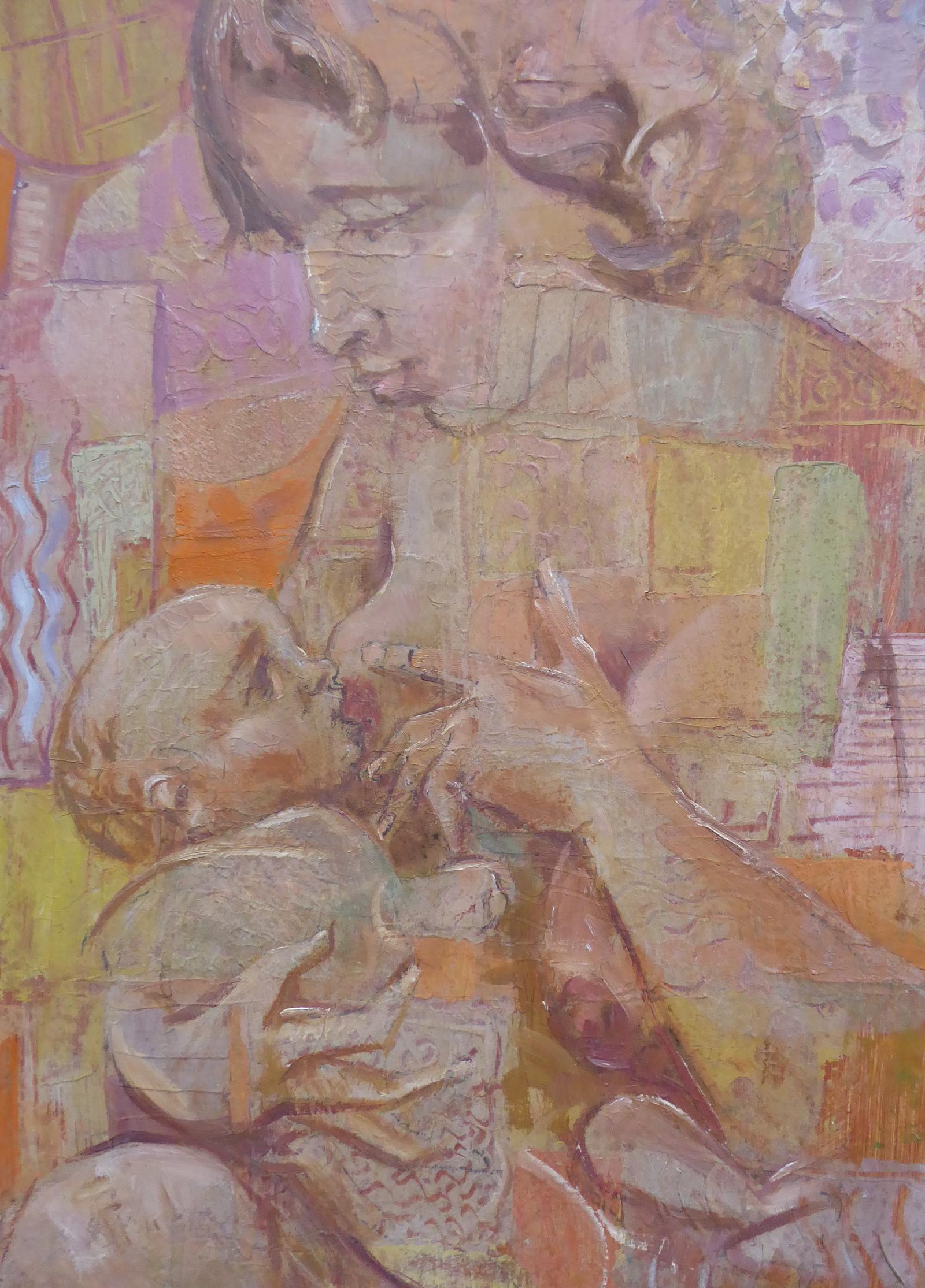 Oil on Board Mother & Child Signed 1960s (1 of 13)