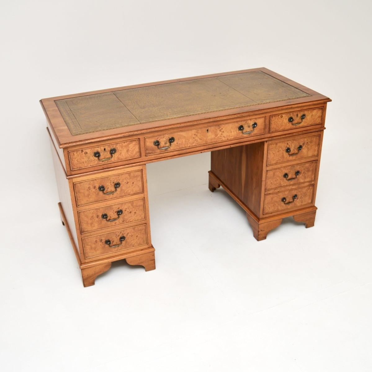 Georgian Style Burr Yew Pedestal Desk (1 of 12) Georgian Style Burr Yew Pedestal Desk (1 of 12)