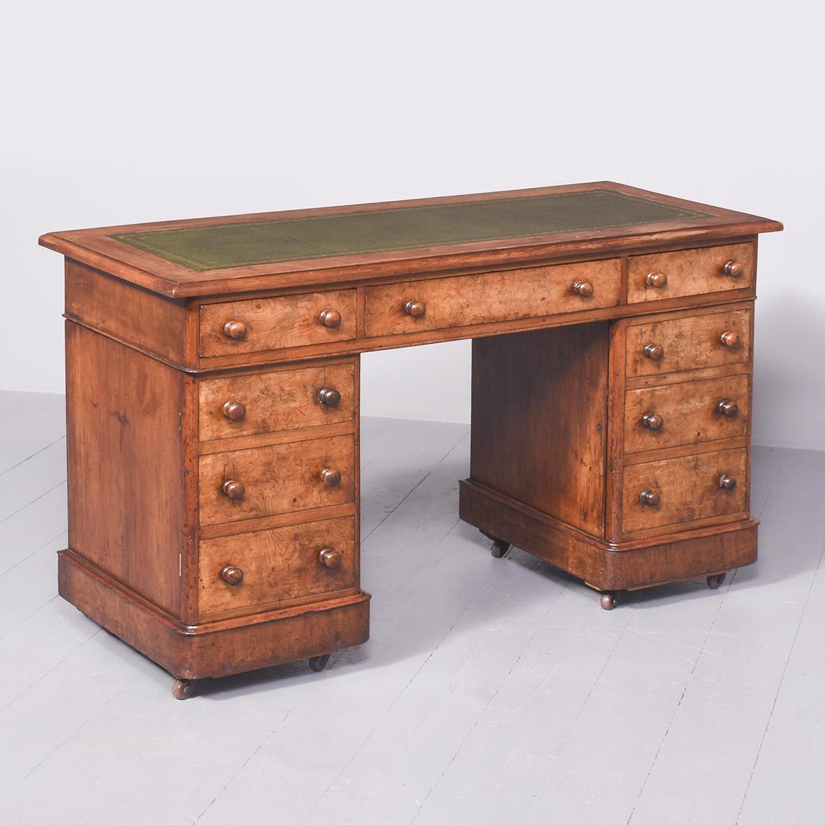 Mid Victorian Burr Walnut Kneehole Writing Desk (1 of 9)