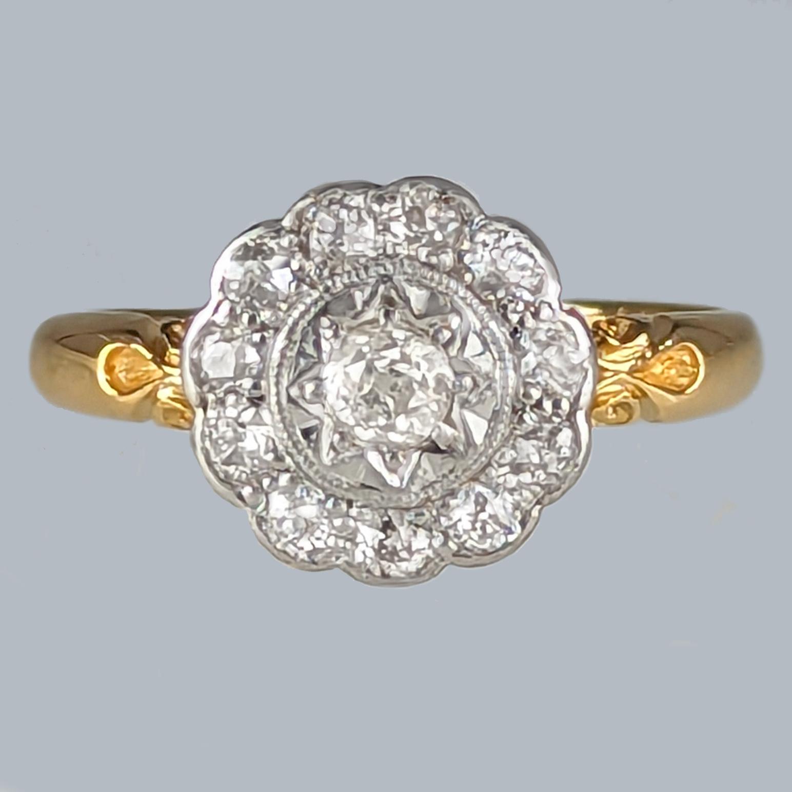 Antique Edwardian Diamond Cluster Ring Ornate 18ct Gold Old Cut Diamonds Ring  c.1910  Vintage Engagement Ring (1 of 12)