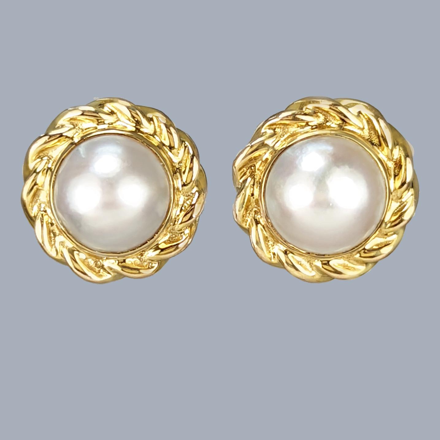 Vintage Deakin & Francis 9ct Gold Mabe Pearl Earrings – 1987, Omega Back Fittings (1 of 8)