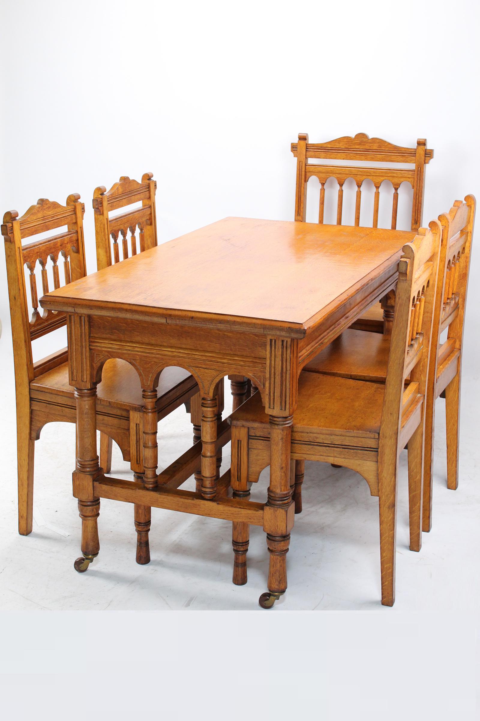 Victorian Gothic Revival Oak Dining Table & Set of 5 Chairs (1 of 18) Victorian Gothic Revival Oak Dining Table & Set of 5 Chairs (1 of 18)
