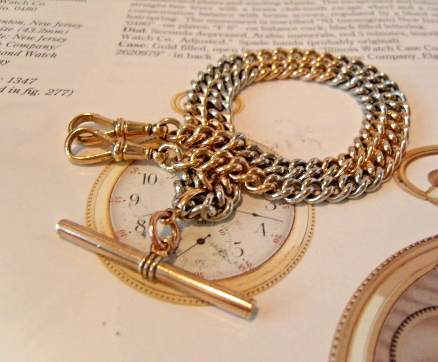 Pocket Watch Chain 18ct Rose & White Rolled Gold Victorian 1890s American Albert (1 of 18) Pocket Watch Chain 18ct Rose & White Rolled Gold Victorian 1890s American Albert (1 of 18)