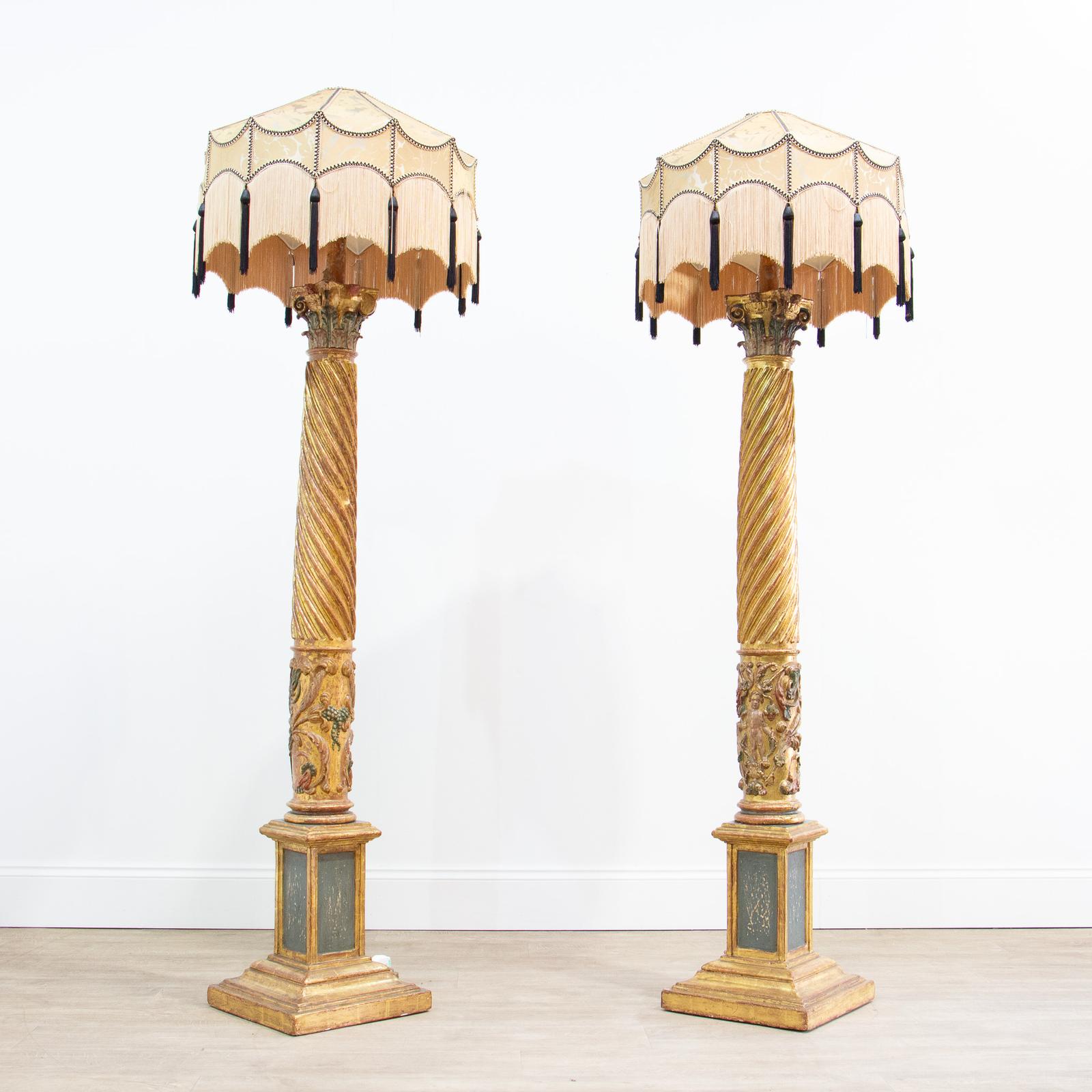 Pair of 17th Century Carved Column Lamps with Exquisite Shades (1 of 11) Pair of 17th Century Carved Column Lamps with Exquisite Shades (1 of 11)