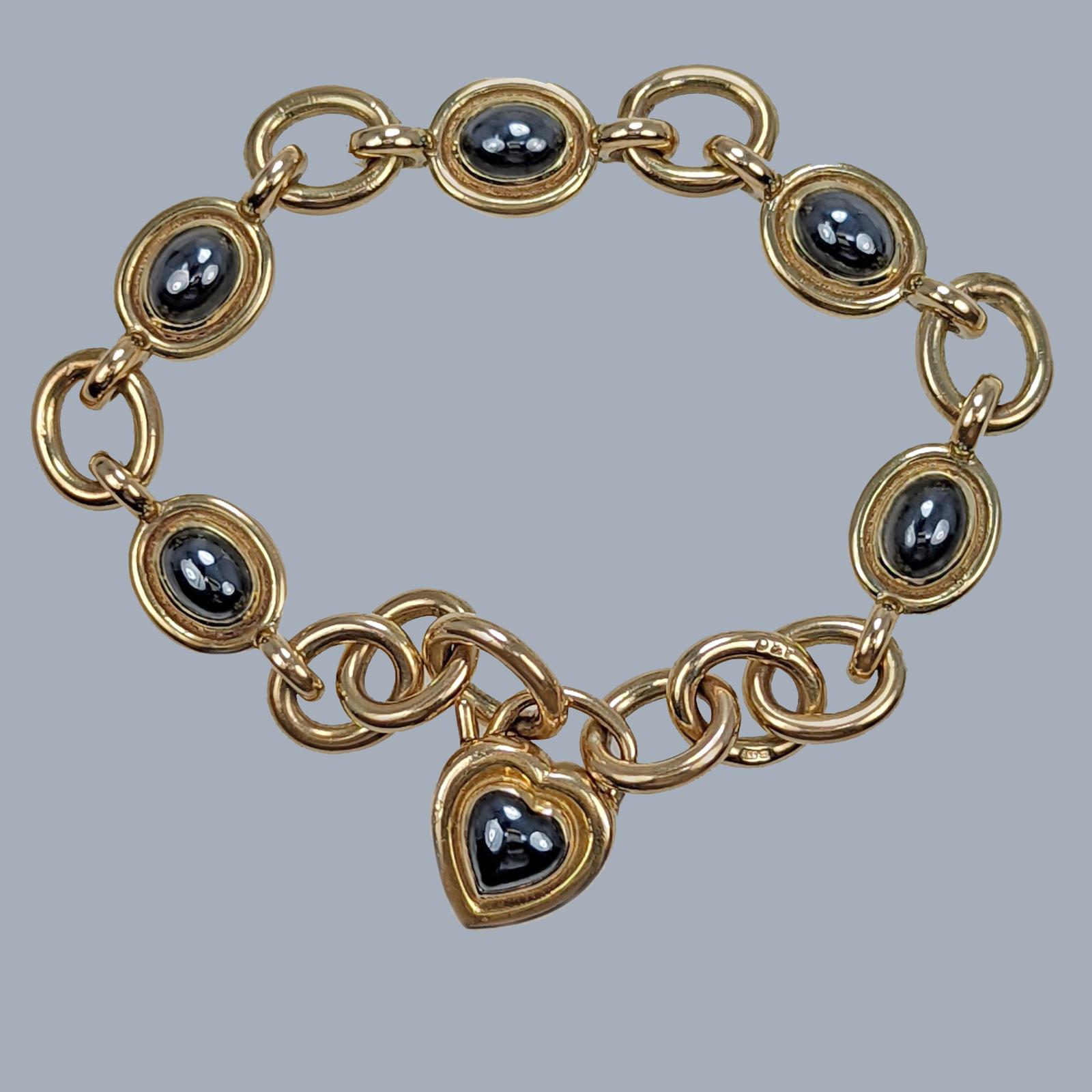 1985 Deakin & Francis Hematite Bracelet – 9ct Gold – Heart Padlock Clasp – 27g (1 of 6)