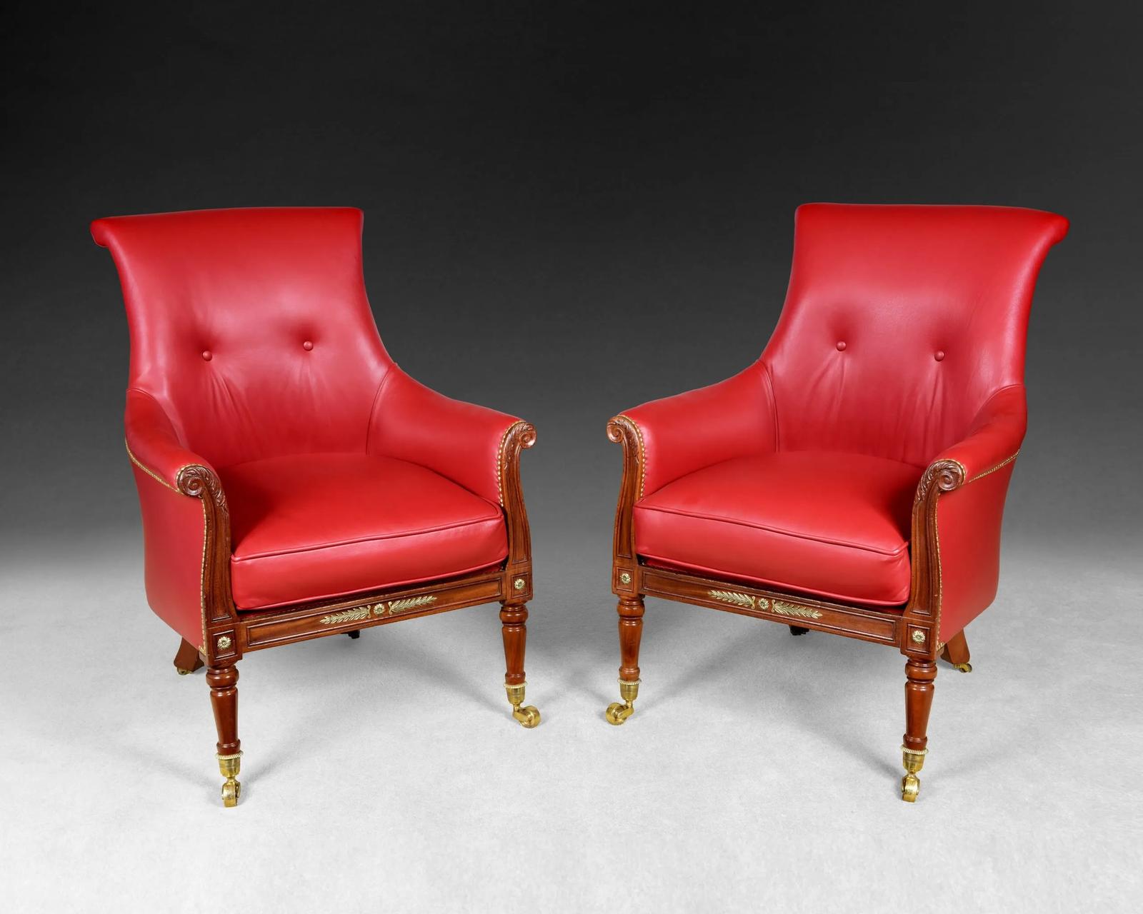 Pair of Regency Mahogany Library Armchairs Attributed to Gillows (1 of 8)
