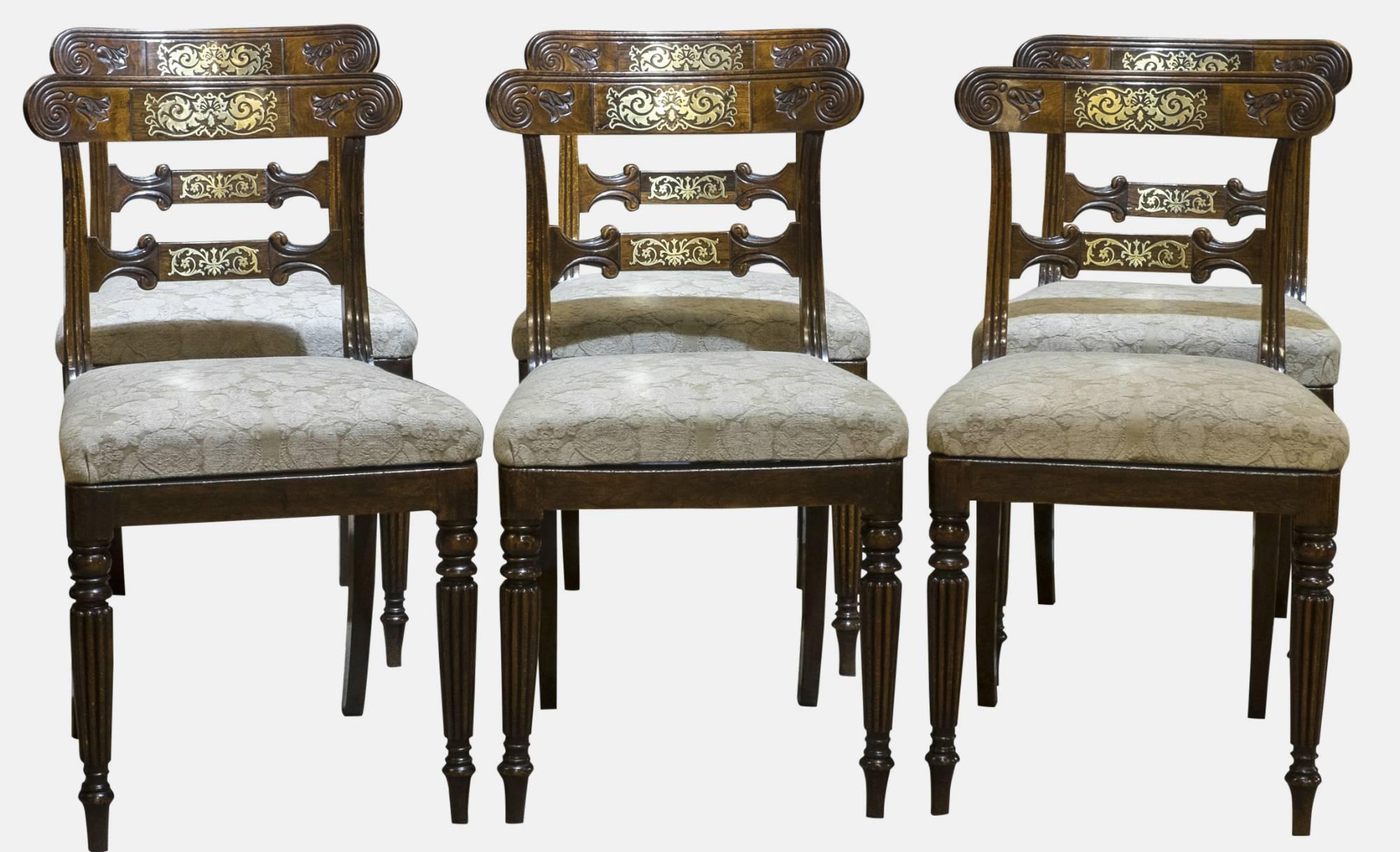 Set of 6 Brass Inlaid Regency Chairs (1 of 1) Set of 6 Brass Inlaid Regency Chairs (1 of 1)