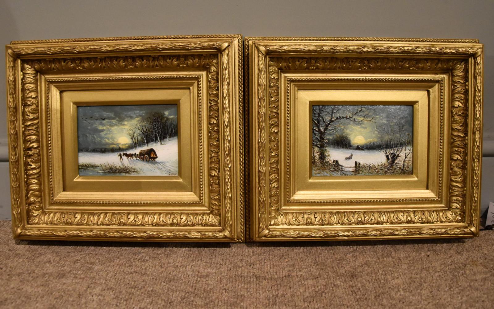 Oil painting Pair by Robert Finlay McIntyre “Rabbits in a winter landscape” and “Trudging home through the snow” (1 of 6) Oil painting Pair by Robert Finlay McIntyre “Rabbits in a winter landscape” and “Trudging home through the snow” (1 of 6)