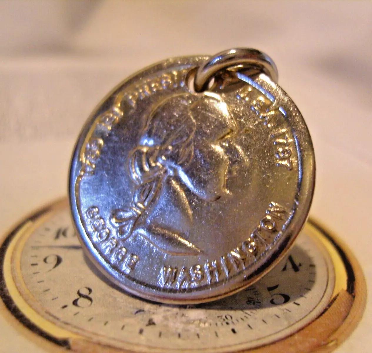 Pocket Watch Chain Fob President George Washington Vintage 1950s Silver Chrome (1 of 5)