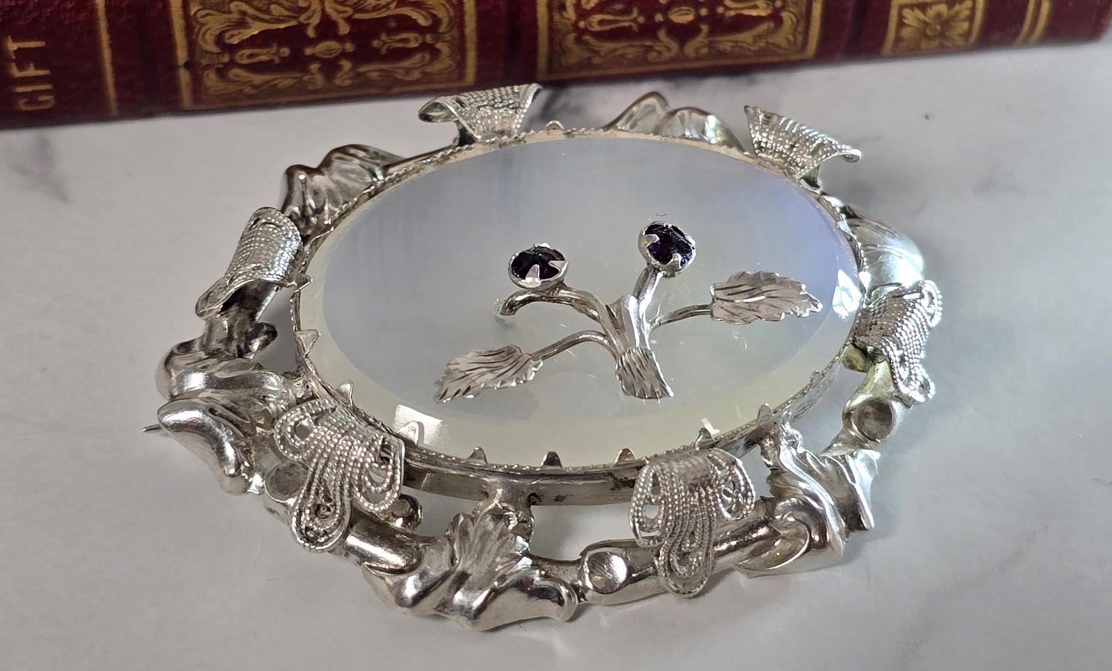 A Victorian Silver, Chalcedony and Amethyst Large Brooch (1 of 8) A Victorian Silver, Chalcedony and Amethyst Large Brooch (1 of 8)