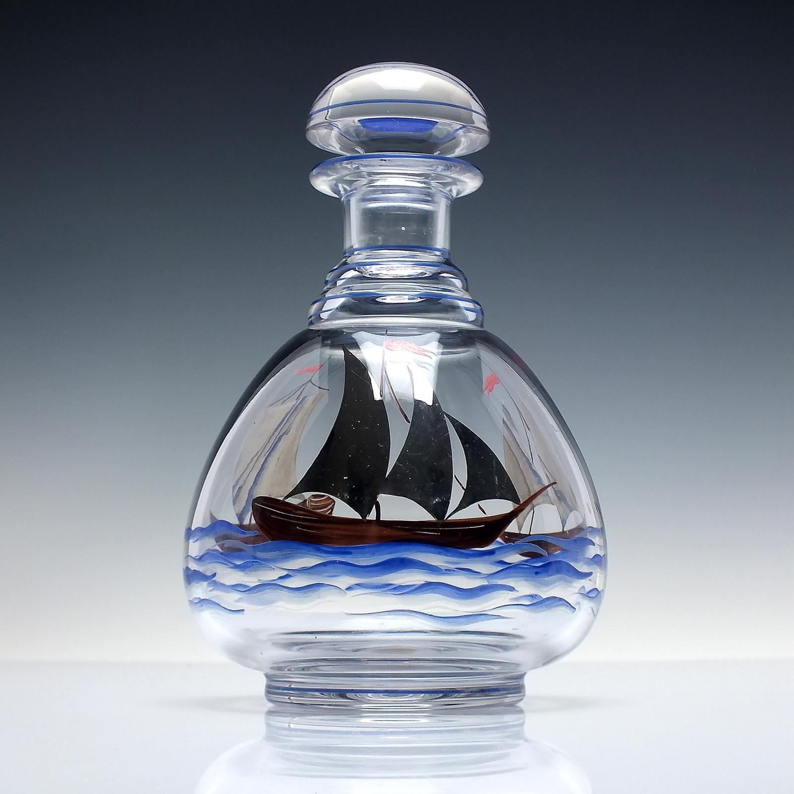 Vintage Silvered & Enamelled Sailing Ship Glass Decanter c.1950 (1 of 6)