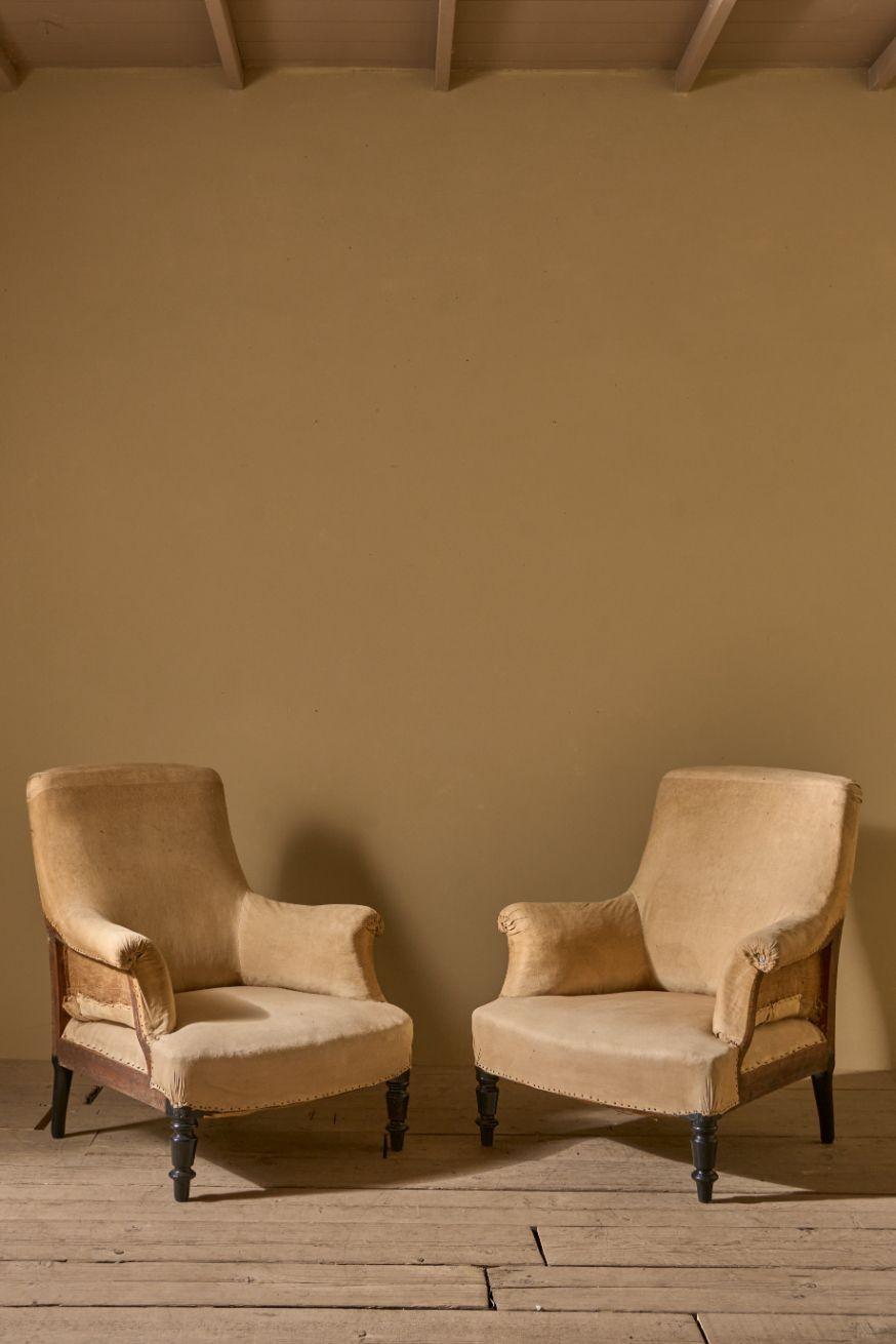 Pair of Napoleon III Plain Square Back Armchairs (1 of 5) Pair of Napoleon III Plain Square Back Armchairs (1 of 5)