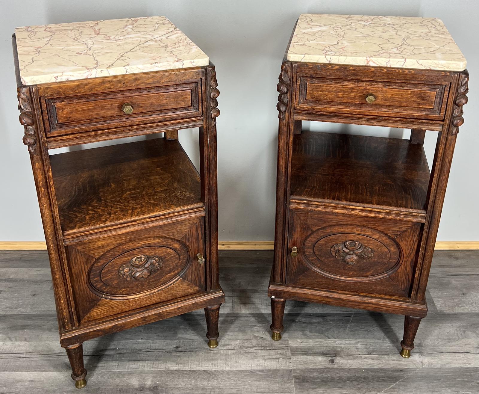 Bedside Tables Antique French Oak Pair Marble Top Cupboards Cabinets LOT 3959 (1 of 13) Bedside Tables Antique French Oak Pair Marble Top Cupboards Cabinets LOT 3959 (1 of 13)