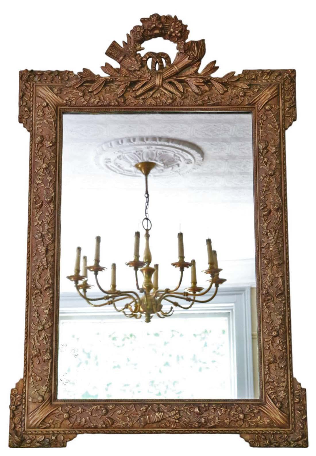 Antique Large c.1900 Gilt Overmantle Wall Mirror Quality Ornate Design (1 of 6)