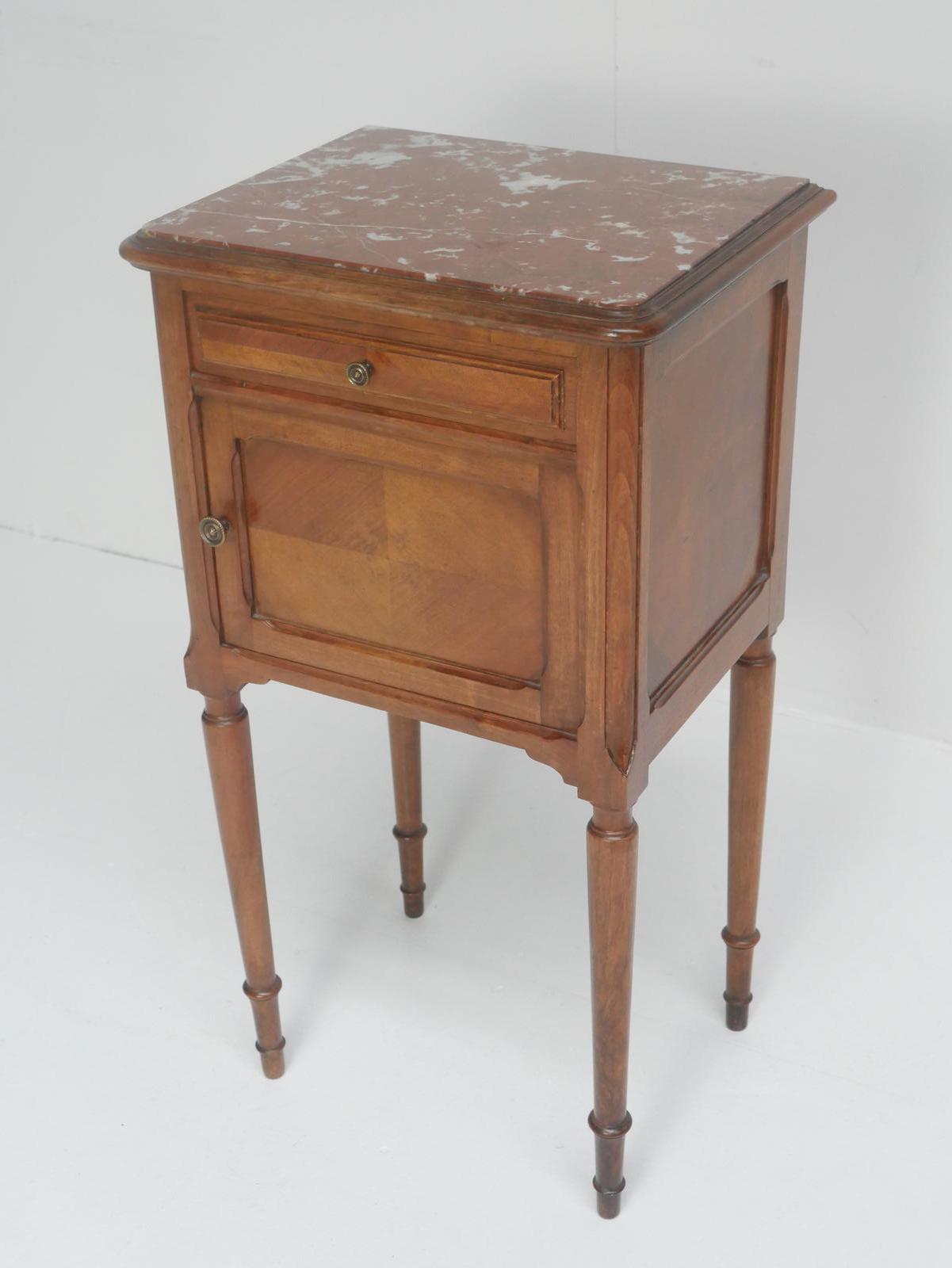 Marble Top Walnut Bedside Cabinet (1 of 9)