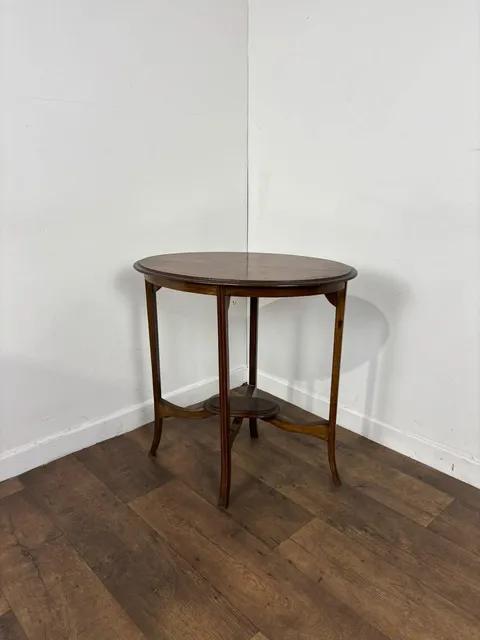 Edwardian Oval Mahogany Inlaid Occasional Table with Inlaid Stretcher Base (1 of 11) Edwardian Oval Mahogany Inlaid Occasional Table with Inlaid Stretcher Base (1 of 11)