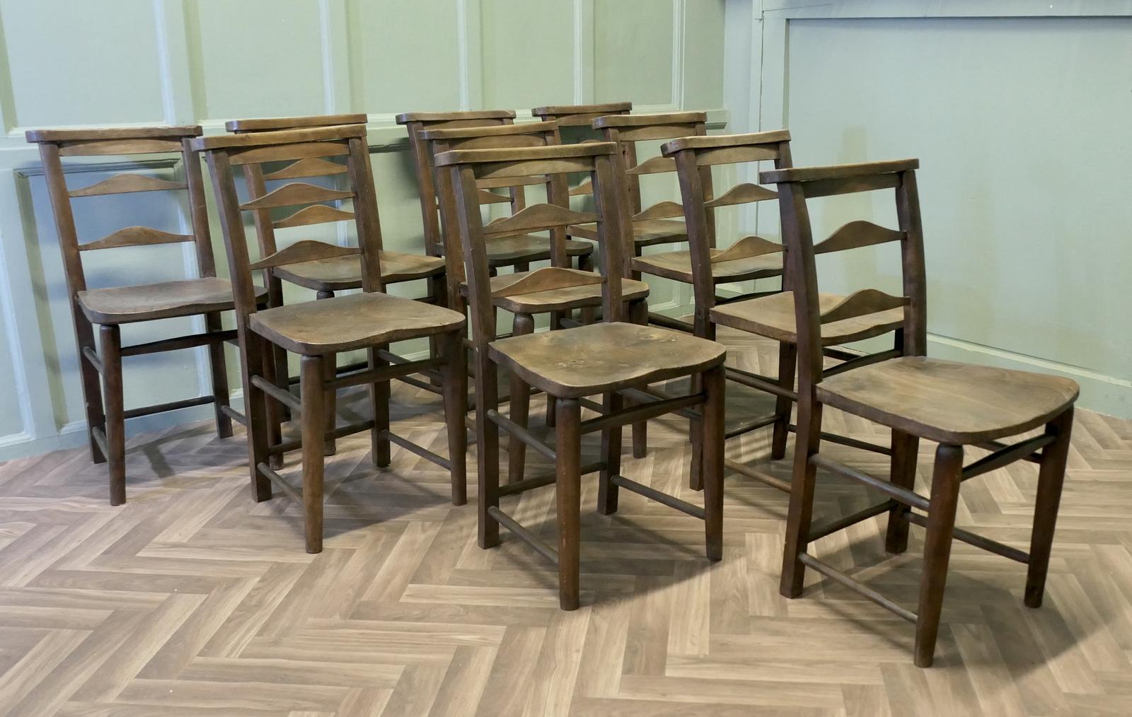 Good Sturdy Set of 10 Victorian Chapel Chairs (1 of 8)