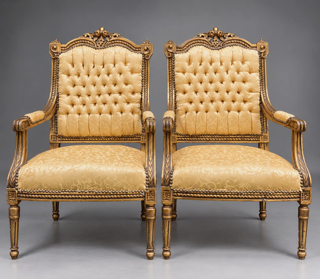 Fine Pair of 19th Century Regency-style Giltwood Upholstered Open Armchairs (1 of 10) Fine Pair of 19th Century Regency-style Giltwood Upholstered Open Armchairs (1 of 10)