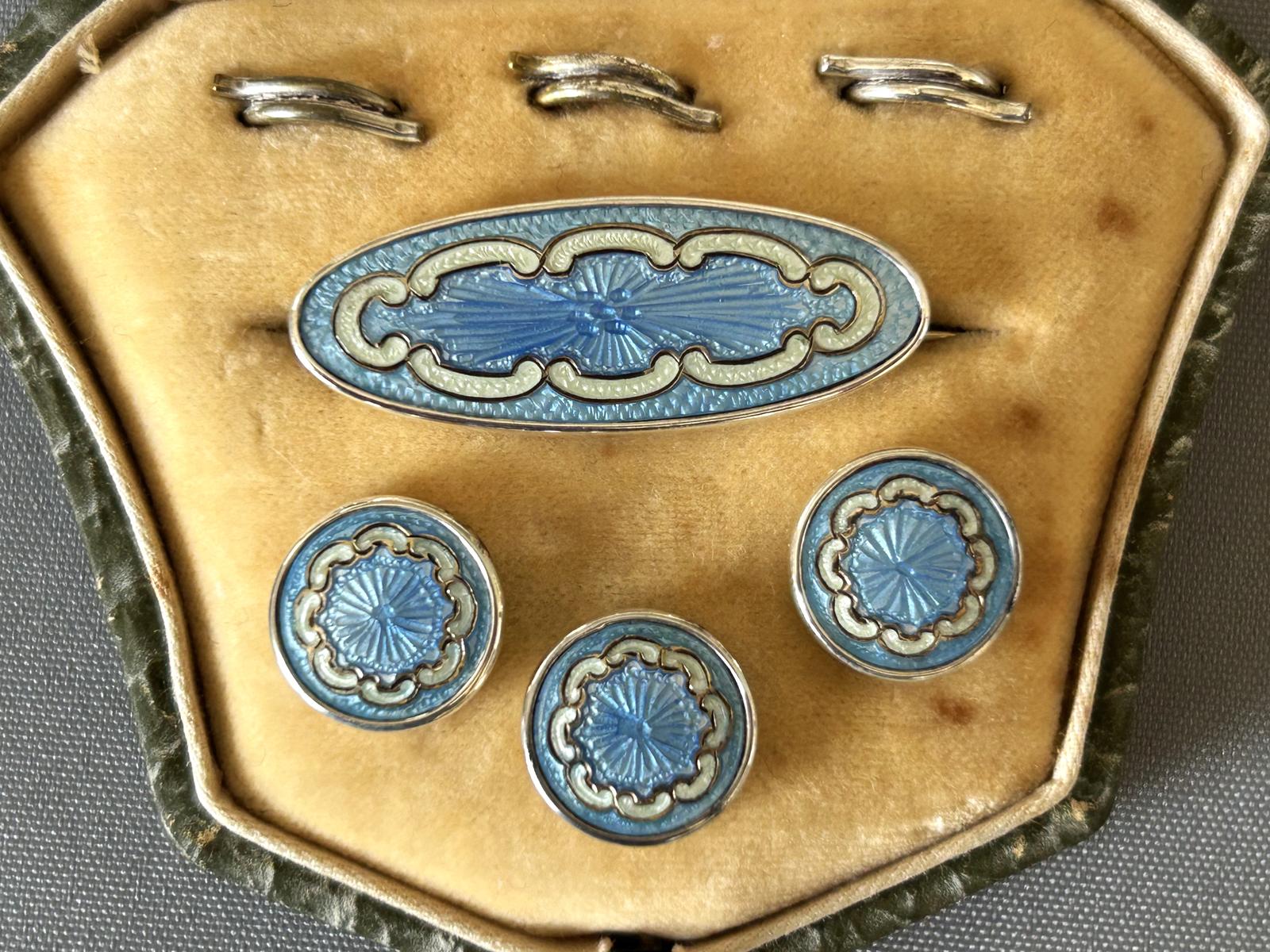 Boxed Set of Edwardian Enamelled Dress Buttons and Brooch (1 of 5)