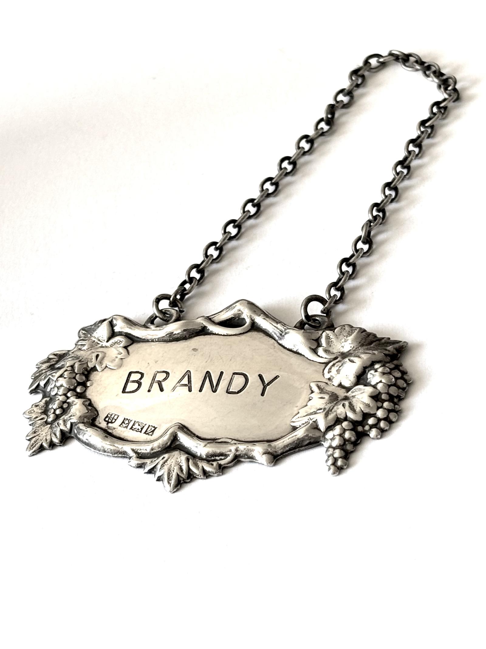 Vintage Sterling Silver Decanter Label Brandy Charles S Green Birmingham 1958 (1 of 5)