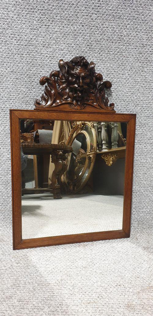 Carved Oak Devil Head Mirror (1 of 1)