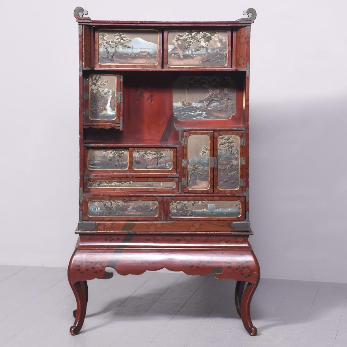 Meiji Period Painted Shodana Cabinet on Stand (1 of 13)