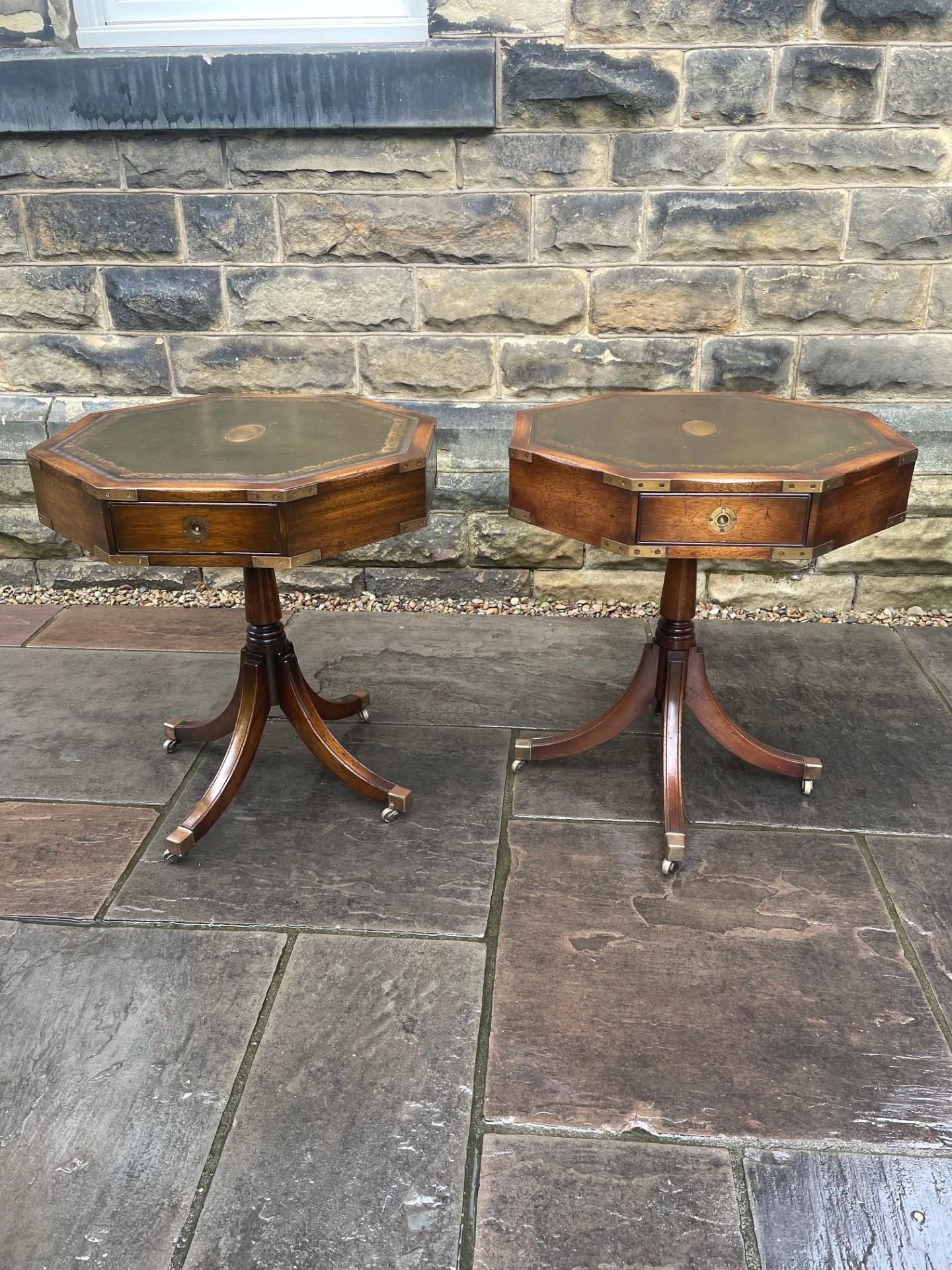 Quality Pair Brass Mounted Mahogany Drum Tables (1 of 10)