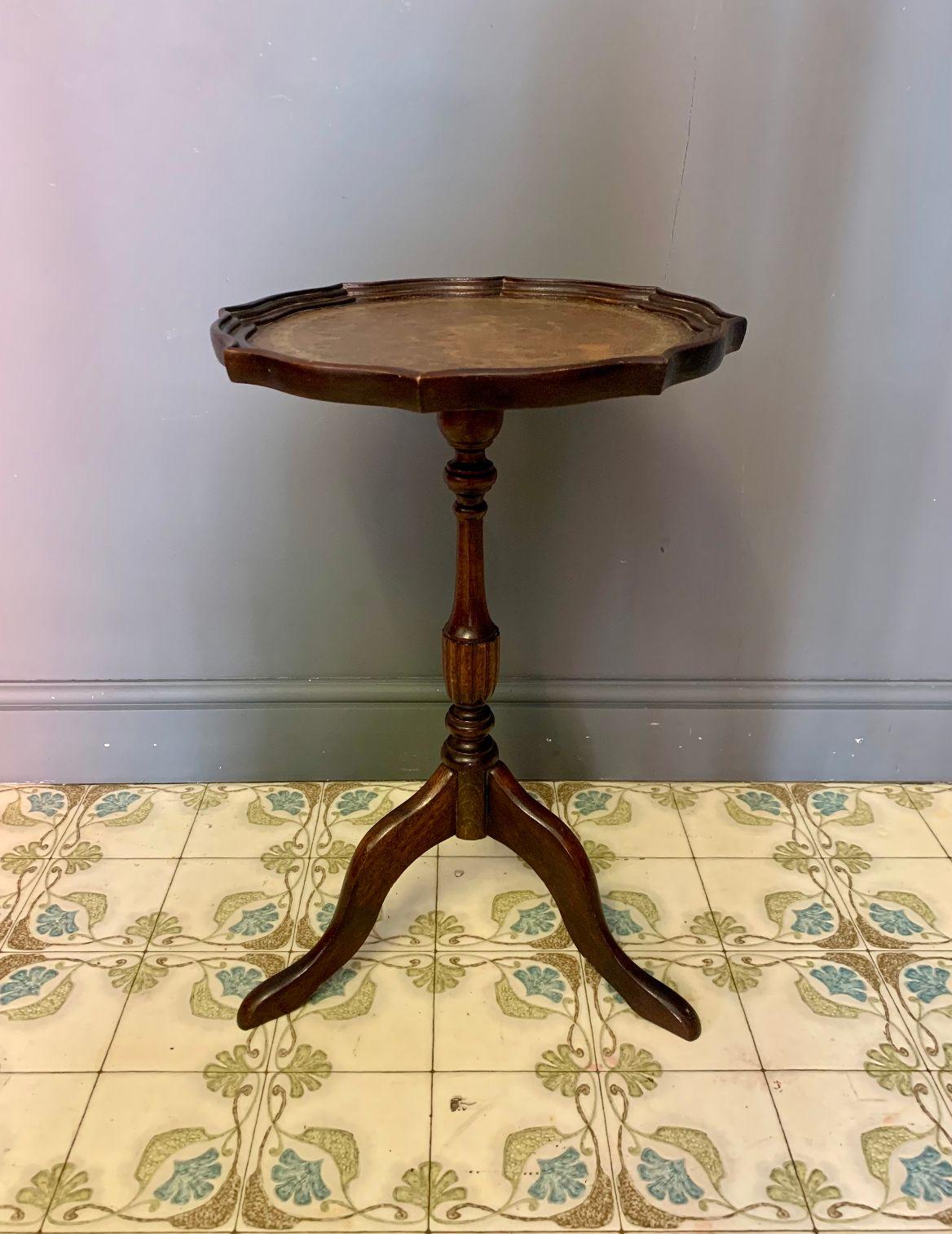 Wooden Wine Table with Brown Inlaid Detail & Pie Crust Top (1 of 4)