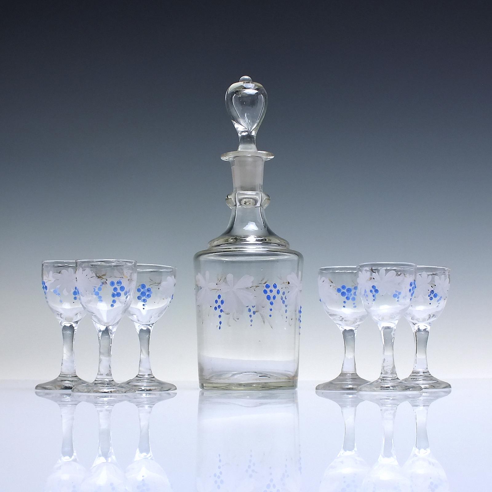 19th Century Enamelled Glass Liqueur Decanter & Six Matching Glasses C1880 (1 of 7)