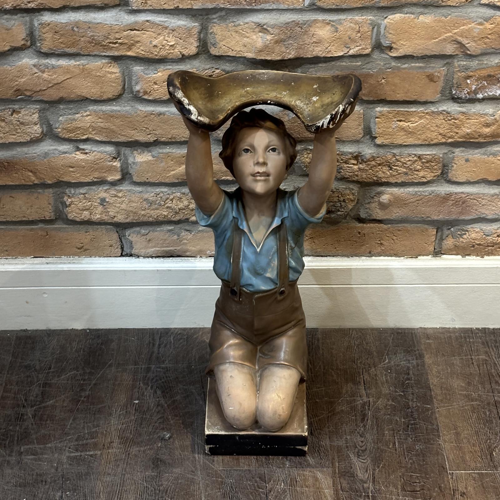 1920s Hand Painted Figural Boy Holding Shell Stand (1 of 8)