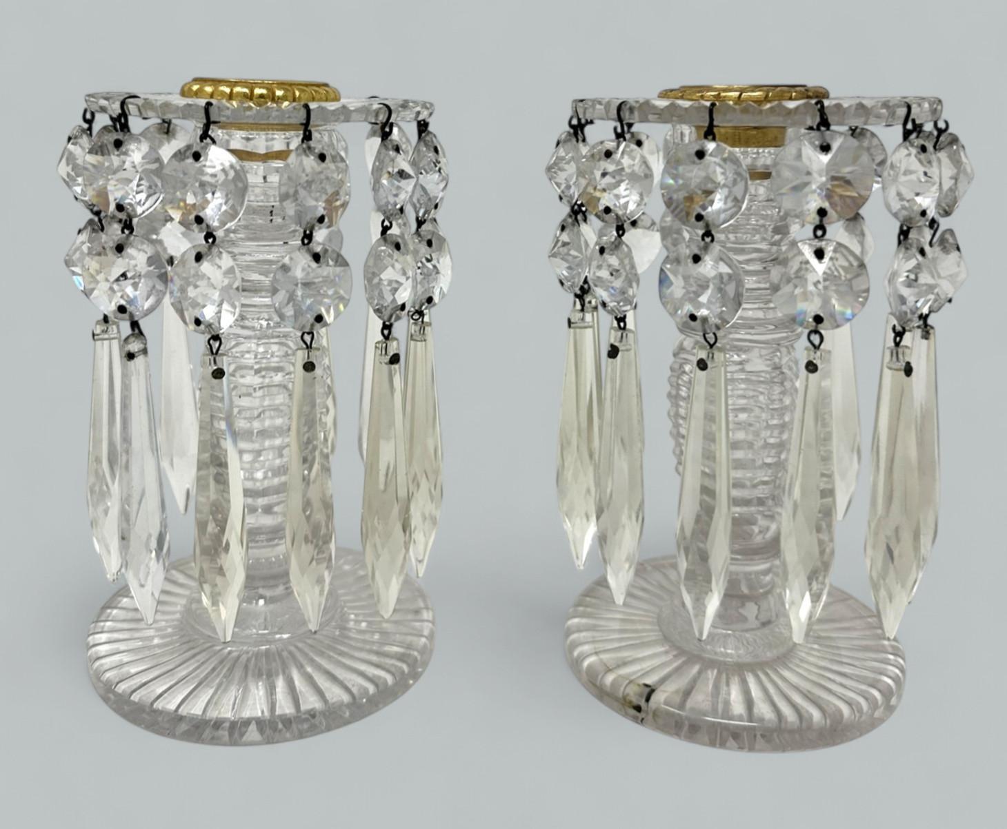 Antique Pair Poss Irish Crystal Hand Cut Lead Lustres Vases Candlesticks Ireland (1 of 6)