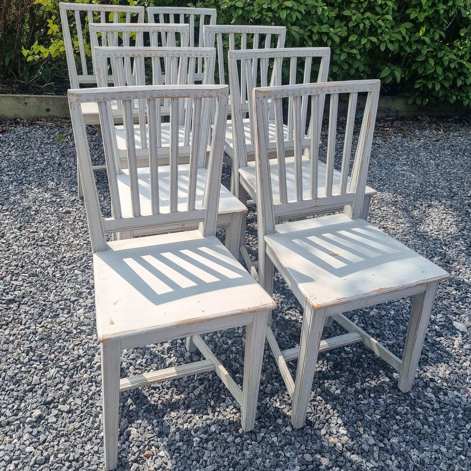 Set of Eight French Grey Painted Dining Chairs (1 of 5)
