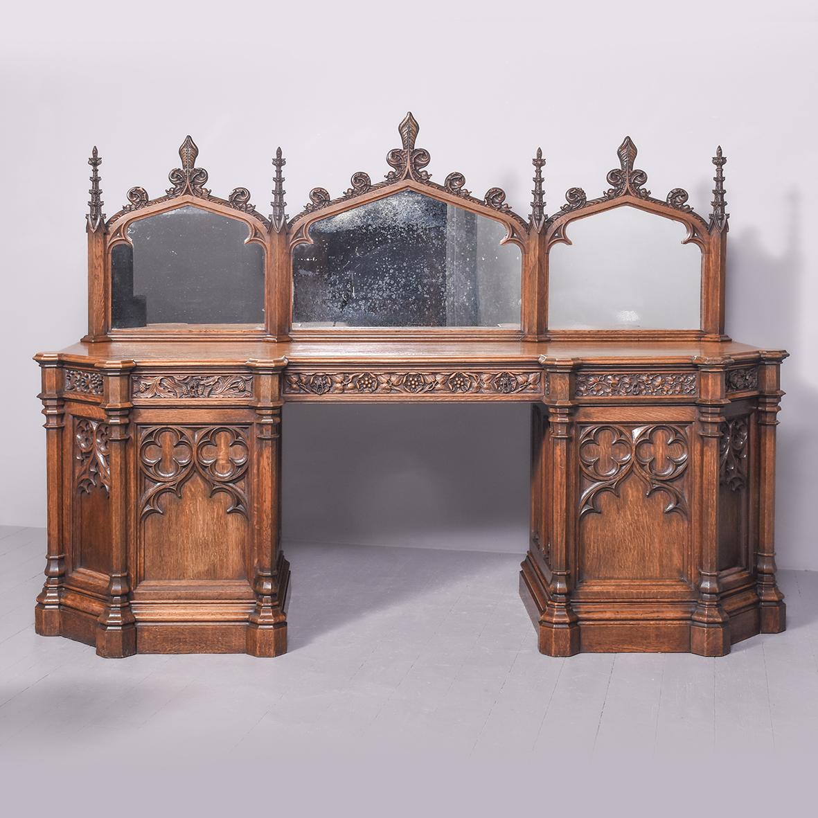 Carved Oak Pedestal Sideboard in the Style of EW Pugin (1 of 18)