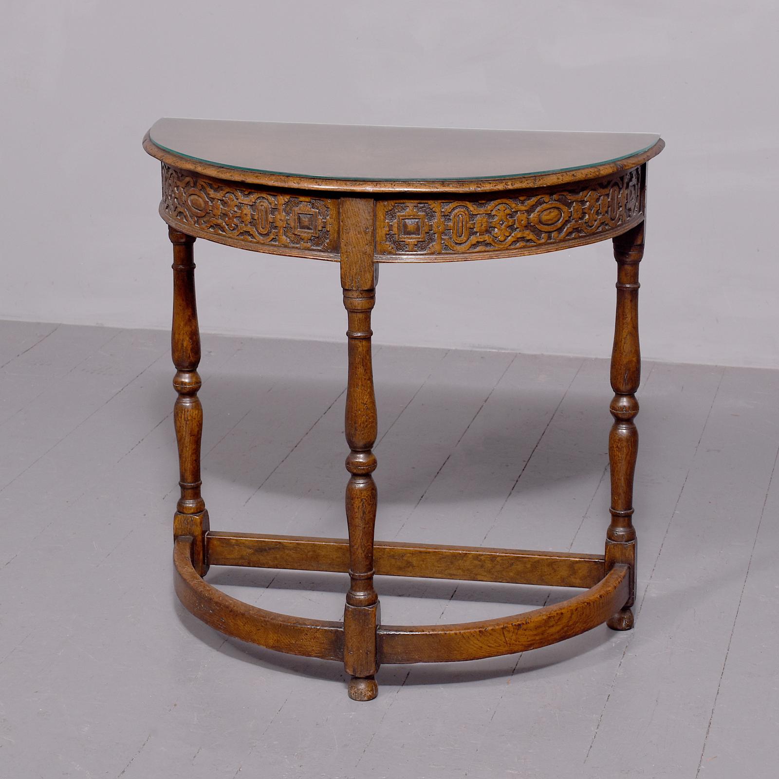 Tudor Style Oak Demi-lune Table in Oak (1 of 7)