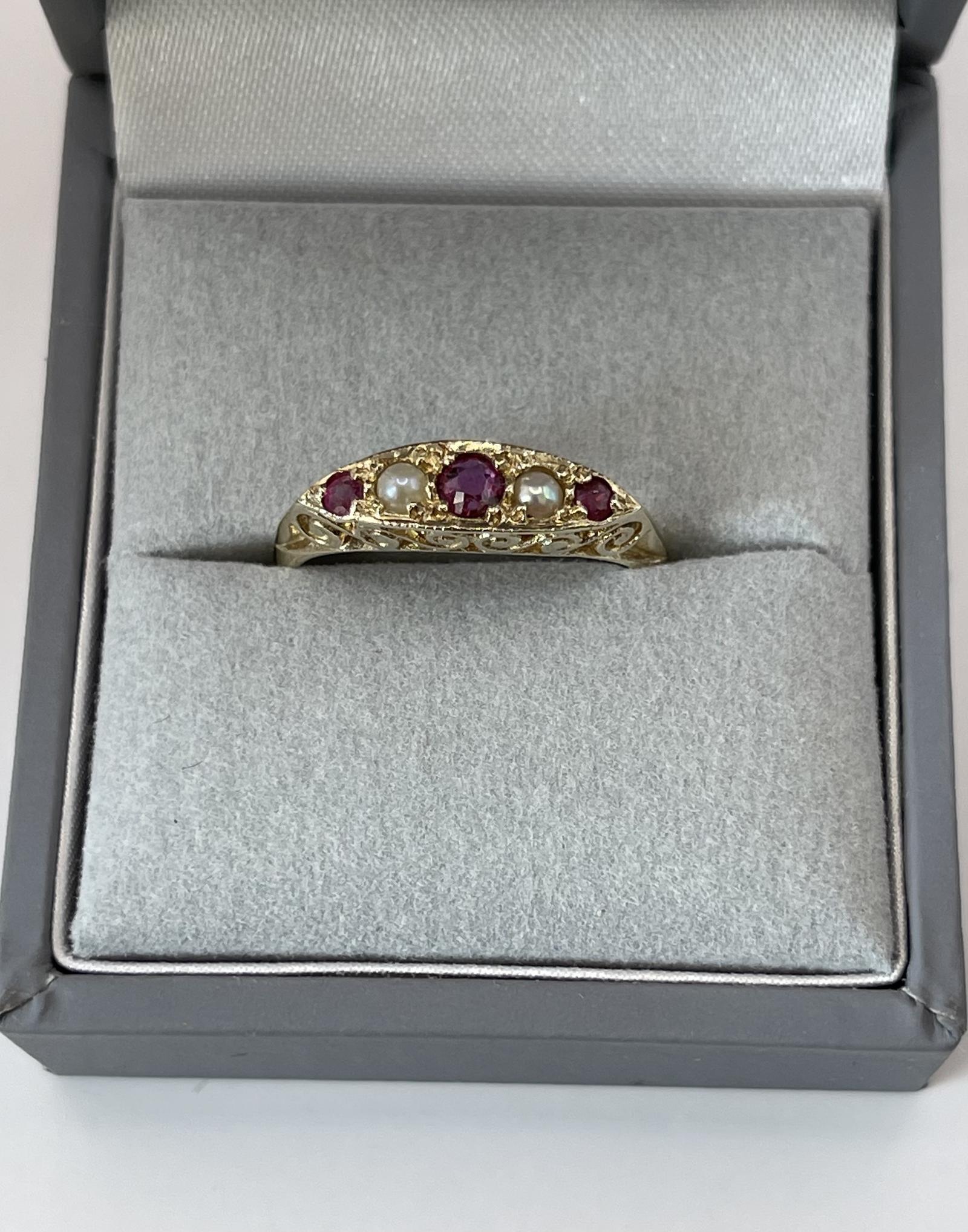 Vintage 9ct Rose Gold Oval Ruby Pearl Ring c.1950 (1 of 8)