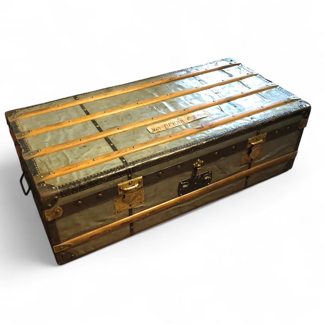 Vintage French Metal Covered Steamer Trunk 1920s (1 of 19)