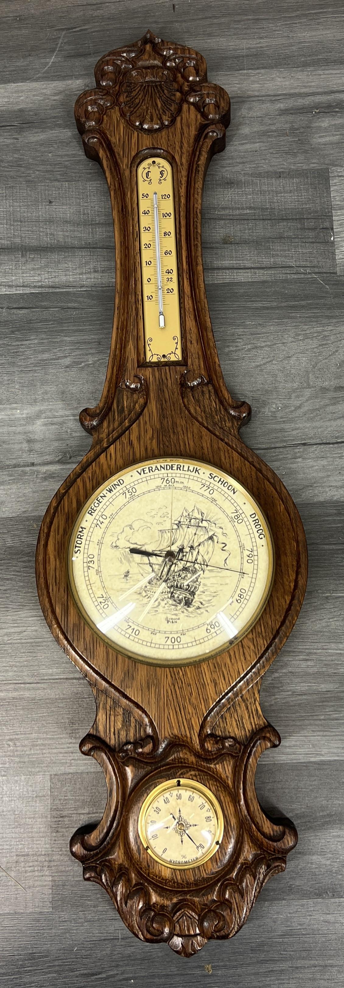 Barometer Vintage French Oak Weather Station Thermometer & Hygrometer (1 of 5)