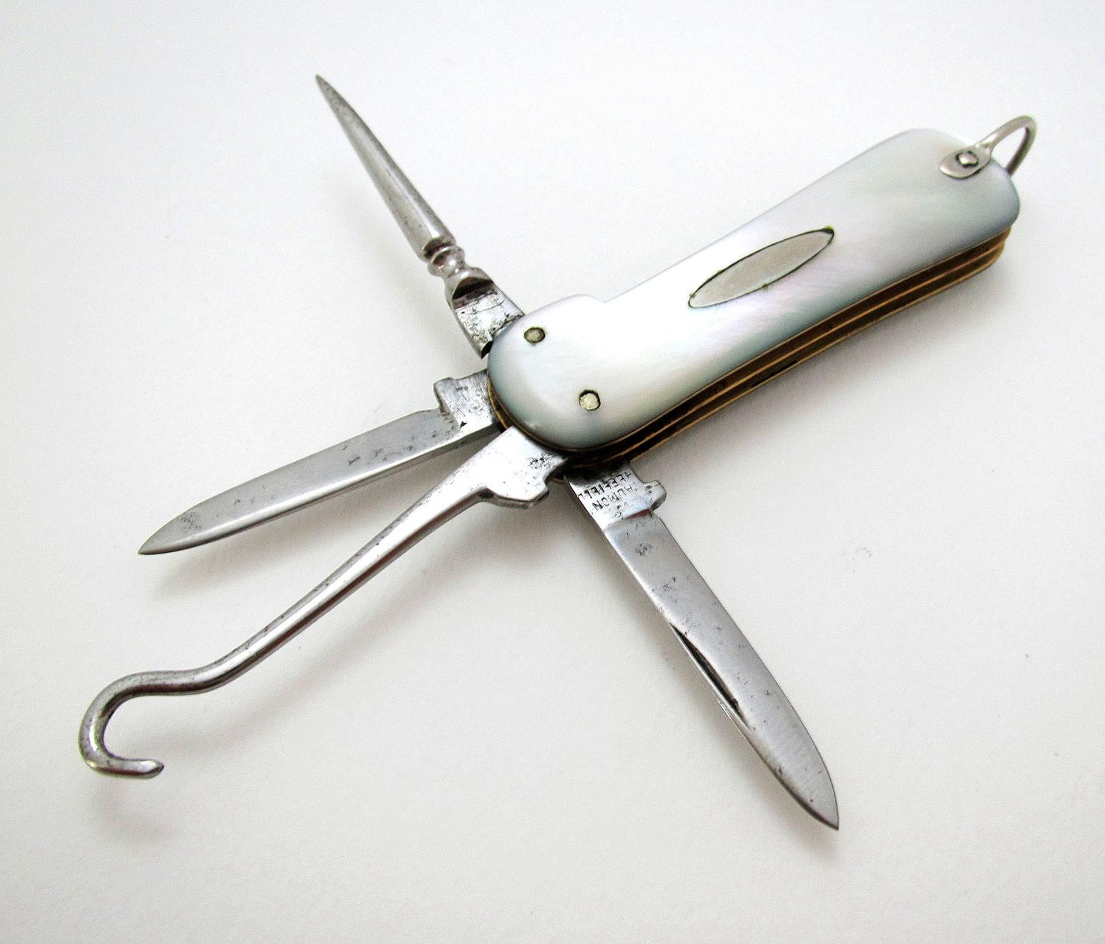Antique Sheffield Small Mother of Pearl Steel Carbon Steel Pocket Multi Tool Folding Knife Penknife C1900 (1 of 5)