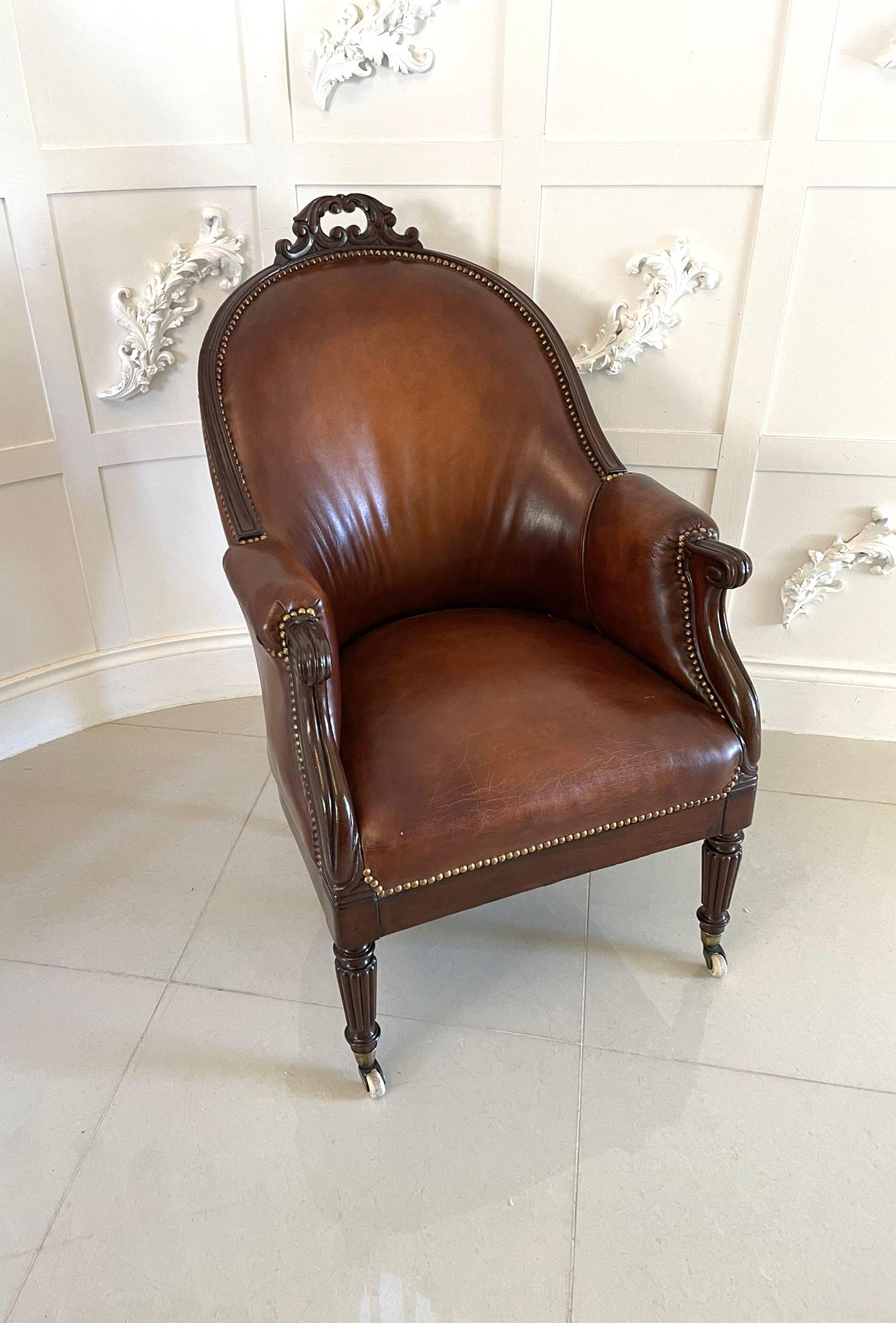 Outstanding Quality Antique Regency Carved Mahogany & Leather Library Chair (1 of 9) Outstanding Quality Antique Regency Carved Mahogany & Leather Library Chair (1 of 9)
