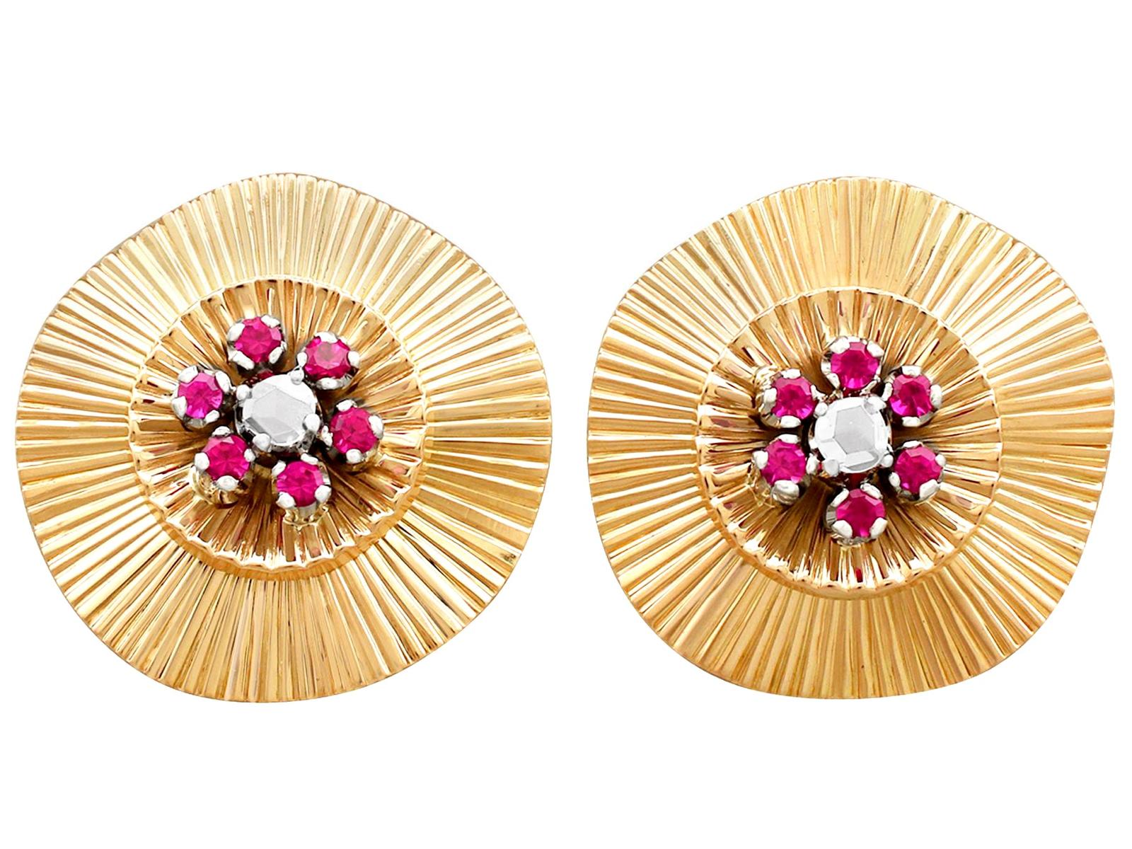 Vintage 0.26ct Diamond & Synthetic Ruby 18ct Yellow Gold Stud Earrings c.1940 (1 of 11)