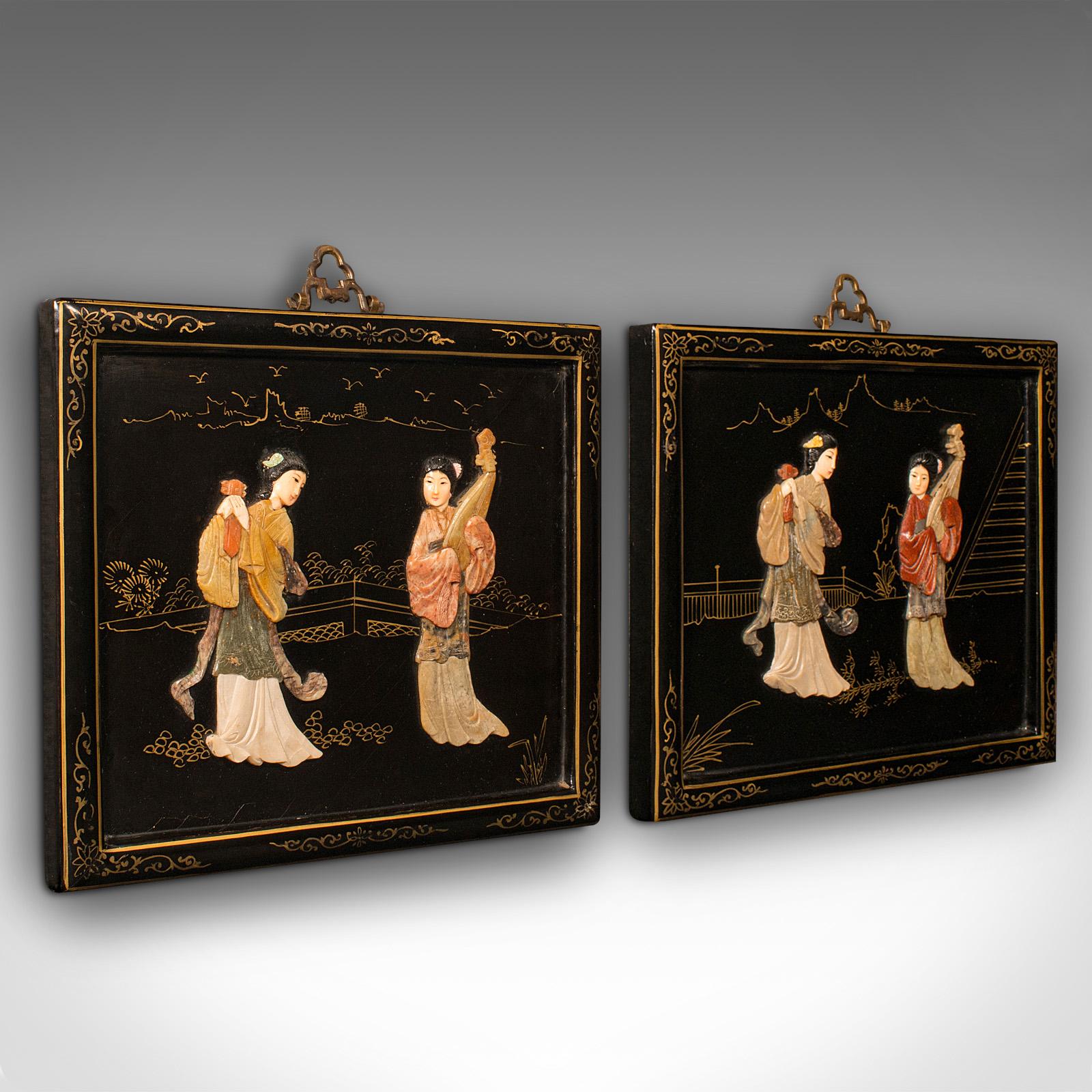 Pair Of Antique Carved Stone Panels, Japanese, Decorative, Figures, Victorian (1 of 12) Pair Of Antique Carved Stone Panels, Japanese, Decorative, Figures, Victorian (1 of 12)